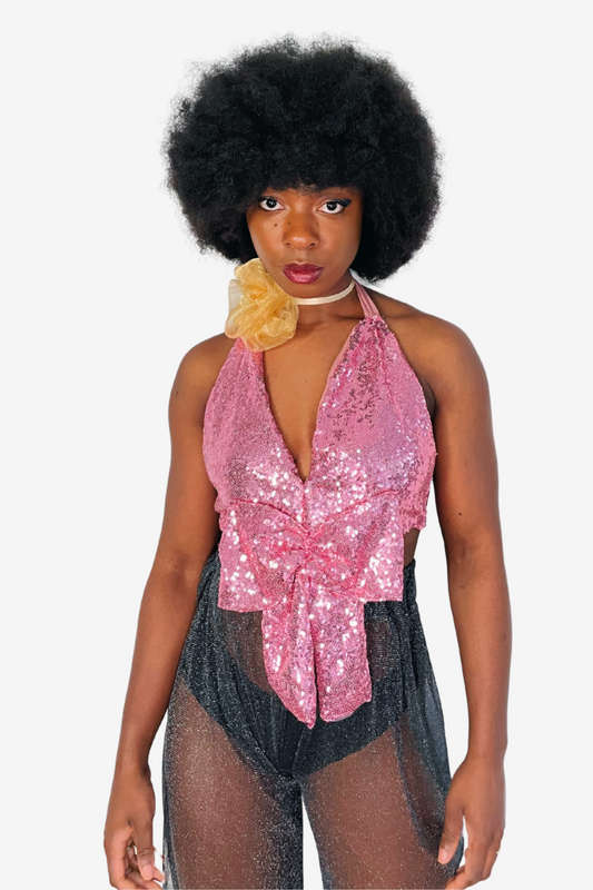 Top dos-nu à sequins