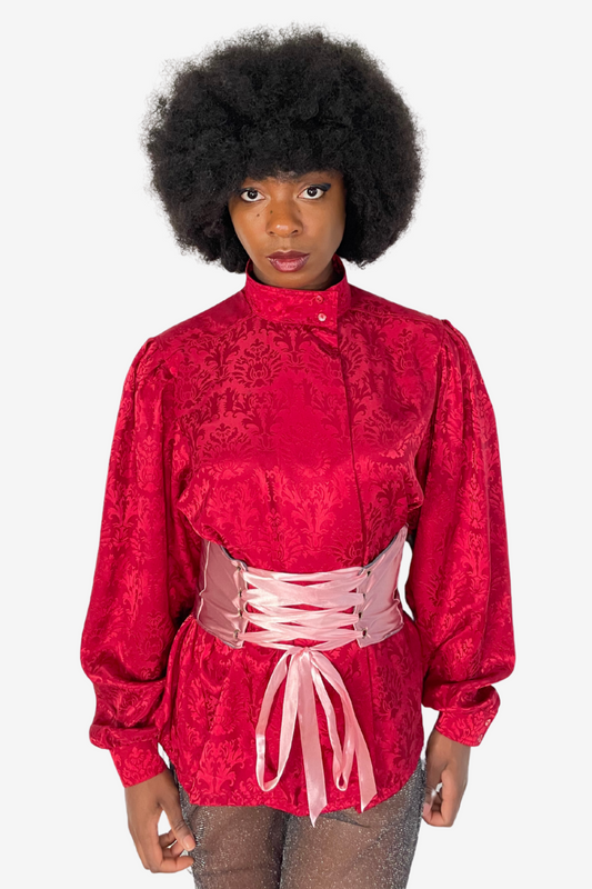 Corset rose en soie