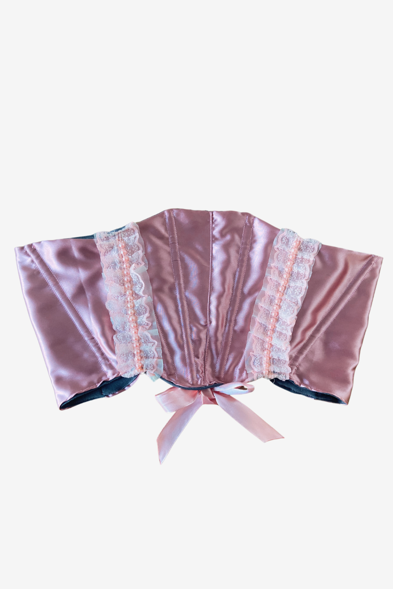 Corset rose en soie et dentelle - Édition Atelier